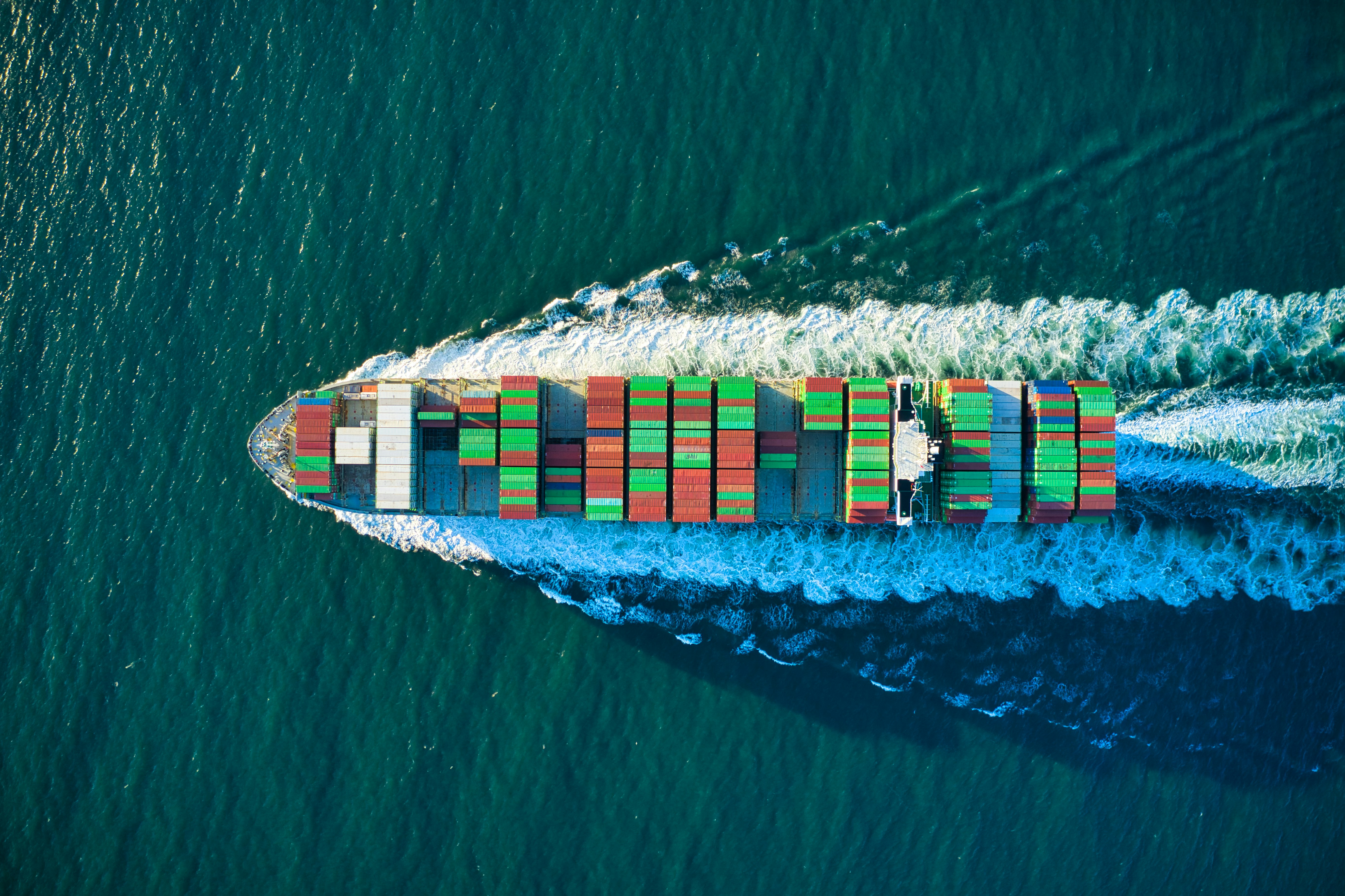 Aerial view of cargo ship, global logistics